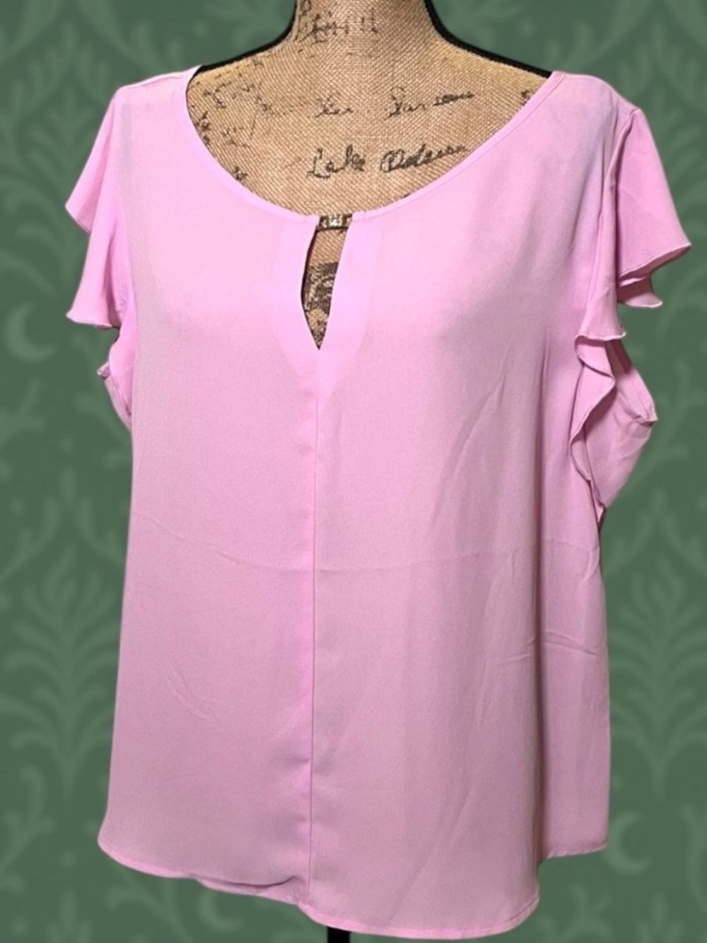 Counterparts Pink Flutter‑Sleeve Blouse Keyhole Detail XL New - Picture 9 of 13
